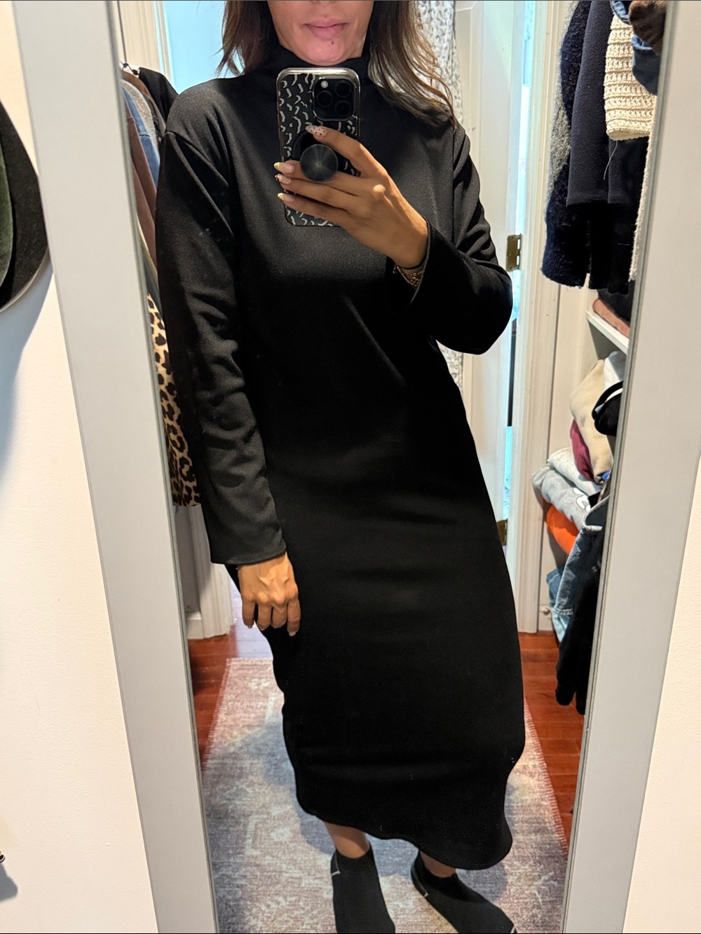 Zara Black Long Sleeve Midi Dress